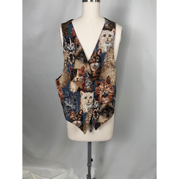 Martha's Jackets & Blazers - Vintage Martha's Cat Tapestry Vest XL Woven Feline Embroidered Collect